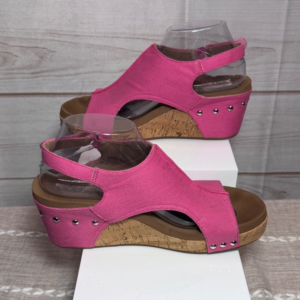 Corkys Carley Pink Canvas Wedge Sandals Studded Platform Slingback Womens 10 - Picture 3 of 6